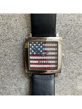 Relic Watch Women Silver Tone Rhinestone American Flag Dial 31mm Case A20